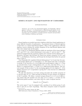 KOSZUL DUALITY and EQUIVALENCES of CATEGORIES Introduction Koszul Algebras Are Graded Associative Algebras Which Have Found Appl