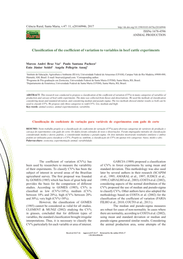 Classification of the Coefficient of Variation to Variables in Beef Cattle Experiments