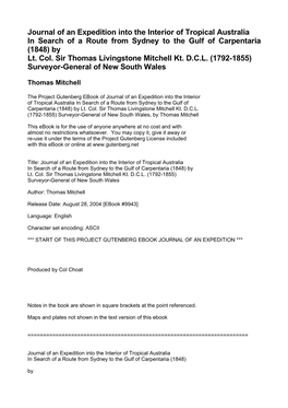 Journal of an Expedition Into the Interior of Tropical Australia in Search of a Route from Sydney to the Gulf of Carpentaria (1848) by Lt