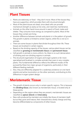Plant Tissues Meristematic Tissue
