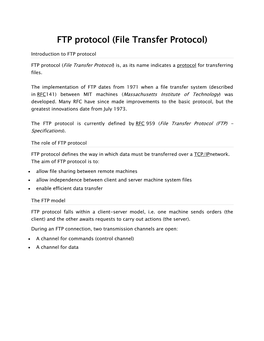 FTP Protocol (File Transfer Protocol)