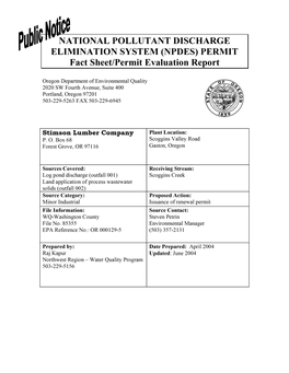 NPDES) PERMIT Fact Sheet/Permit Evaluation Report