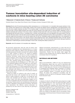 Tumour Inoculation Site-Dependent Induction of Cachexia in Mice