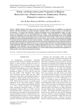 Inter- and Intra-Population Variation in Habitat Selection for a Forest-Dwelling Terrestrial Turtle, Terrapene Carolina Carolina