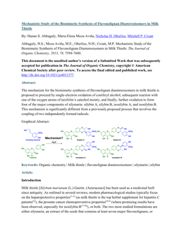 Mechanistic Study of the Biomimetic Synthesis of Flavonolignan Diastereoisomers in Milk Thistle