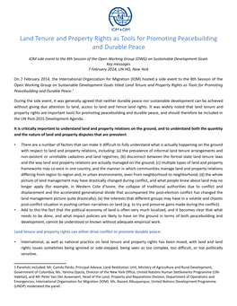 Land Tenure and Property Rights As Tools for Promoting Peacebuilding and Durable Peace