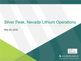 Silver Peak, Nevada Lithium Operations