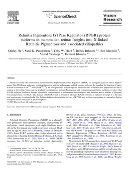 Retinitis Pigmentosa Gtpase Regulator (RPGR) Protein Isoforms in Mammalian Retina: Insights Into X-Linked Retinitis Pigmentosa and Associated Ciliopathies