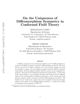 On the Uniqueness of Diffeomorphism Symmetry in Conformal Field Theory