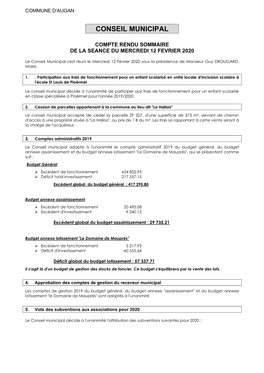 Conseil Municipal Du 12 Février 2020