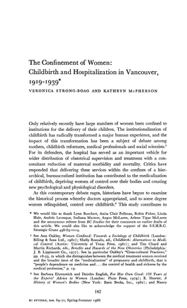 Childbirth and Hospitalization in Vancouver, I9i9