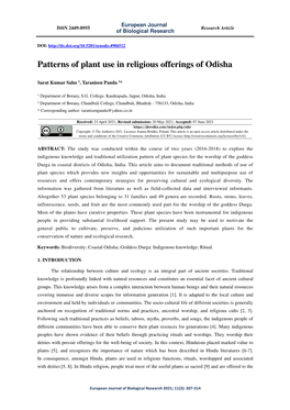 Patterns of Plant Use in Religious Offerings of Odisha