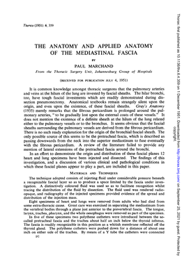 THE ANATOMY and APPLIED ANATOMY of the MEDIASTINAL FASCIA by PAUL MARCHAND from the Thoracic Surgery Unit, Johannesburg Group of Hospitals