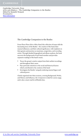 The Cambridge Companion to the Beatles Edited by Kenneth Womack Frontmatter More Information