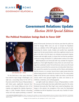 Government Relations Update Election 2010 Special Edition