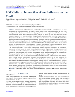 POP Culture: Interaction of and Influence on the Youth Tippabhotla Vyomakesisri1, Thigulla Sonu2, Doballi Srikanth3