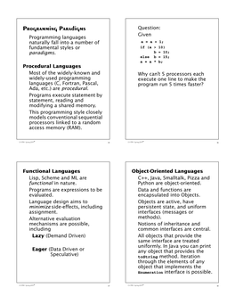 Programming Paradigms Question: Given Programming Languages Naturally Fall Into a Number of a = a + 1; Fundamental Styles Or If (A > 10) Paradigms