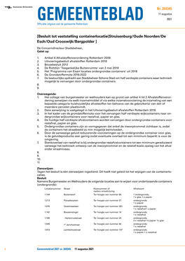 Besluit Tot Vaststelling Containerlocatie(Struisenburg/Oude Noorden/De Esch/Oud Crooswijk/Bergpolder ]