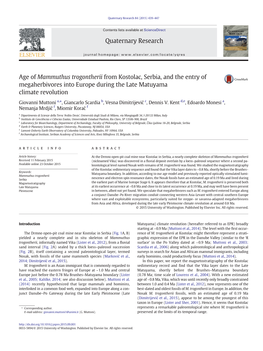 Age of Mammuthus Trogontherii from Kostolac, Serbia, and the Entry of Megaherbivores Into Europe During the Late Matuyama Climate Revolution