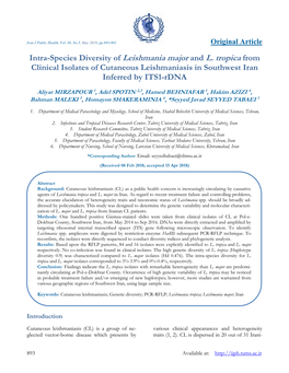 Intra-Species Diversity of Leishmania Major and L. Tropica from Clinical Isolates of Cutaneous Leishmaniasis in Southwest Iran Inferred by ITS1-Rdna