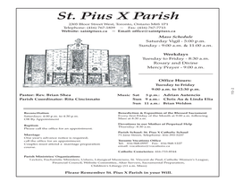 St. Pius X Parish Mark (416)723-3763 2389 Bloor 416-766-3319St