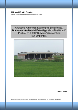 Document Ambiental Estratègic De La Modificació Puntual Nº 6 Del POUM De Vilamacolum (Alt Empordà)