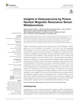 Insights in Osteosarcoma by Proton Nuclear Magnetic Resonance Serum Metabonomics