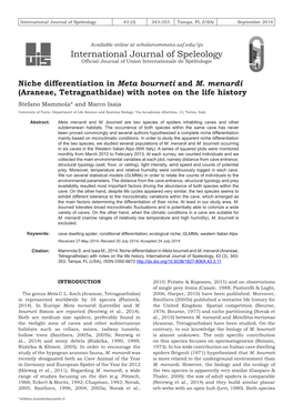 Niche Differentiation in Meta Bourneti and M. Menardi