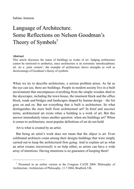 Language of Architecture. Some Reflections on Nelson Goodman's