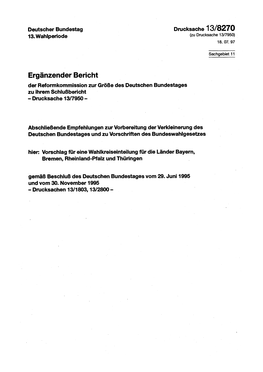 Ergänzender Bericht Der Reformkommission Zur Größe Des Deutschen Bundestages Zu Ihrem Schlußbericht - Drucksache 13/7950