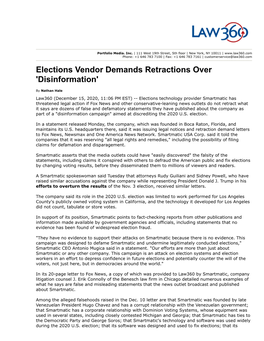 Elections Vendor Demands Retractions Over 'Disinformation'