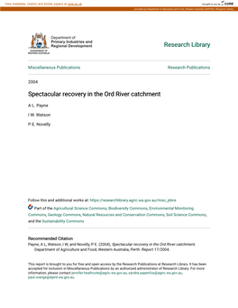 Spectacular Recovery in the Ord River Catchment