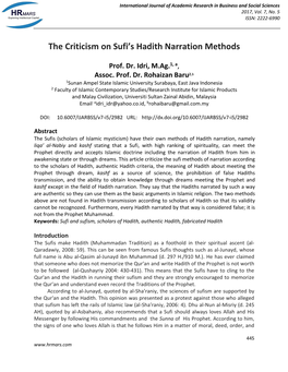 The Criticism on Sufi's Hadith Narration Methods