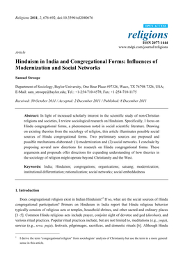 Hinduism in India and Congregational Forms: Influences of Modernization and Social Networks