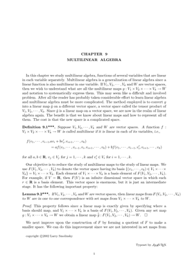 CHAPTER 9 MULTILINEAR ALGEBRA in This Chapter We Study