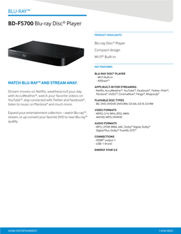 BD-F5700 Blu-Ray Disc® Player