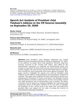 Speech Act Analysis of President Jalal Talabani's Address at the UN