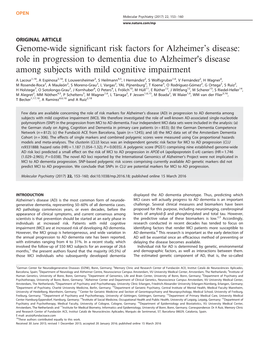 Genome-Wide Significant Risk Factors for Alzheimer&Rsquo