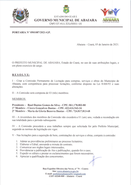 GOVERNO MUNICIPAL DE ABAIRRA Abalara UMA NOVA Qdadl, UNA NOVA NSSTARIA CNPJ 07.411.531/0001-16