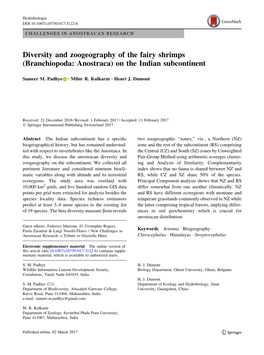 Diversity and Zoogeography of the Fairy Shrimps (Branchiopoda: Anostraca) on the Indian Subcontinent