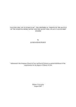 Falling Like an Autumn Leaf”: the Historical Visions of the Battle of the Maritsa/Meriç River and the Quest for a Place Called Sirp Sindiği
