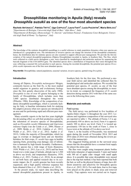 (Italy) Reveals Drosophila Suzukii As One of the Four Most Abundant Species