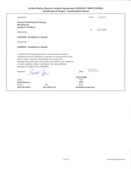 (USMCA/T-MEC/CUSMA) Certificate of Origin - Continuation Sheet