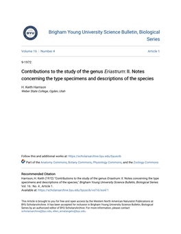 Contributions to the Study of the Genus Eriastrum: II