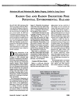 Radon Gas and Radon Daughters Pose Potential Environmental Hazard