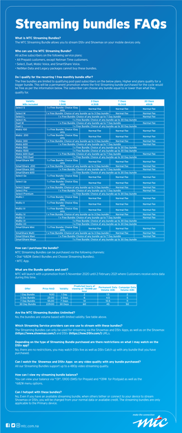 What Is MTC Streaming Bundles? the MTC Streaming Bundle Allows You to Stream Dstv and Showmax on Your Mobile Devices Only