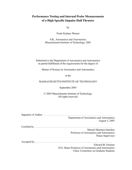 Performance Testing and Internal Probe Measurements of a High Specific Impulse Hall Thruster