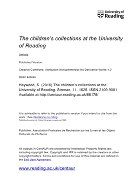 Strenæ, 11 | 2016 the Children’S Collections at the University of Reading 2