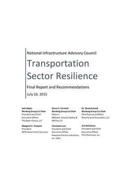 Transportation Sector Resilience Final Report and Recommendations July 10, 2015