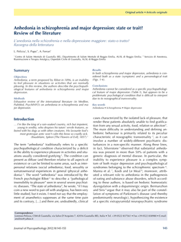 Anhedonia in Schizophrenia and Major Depression